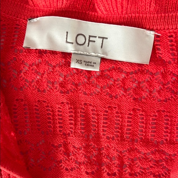 LOFT short sleeve pointelle sweater Sz XS color California Poppy - Picture 2 of 6